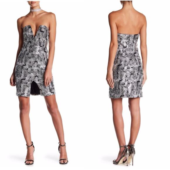 NBD Nina Strapless Silver Sequin Mini Dress Sz Medium Cocktail Party Gala Attire - Picture 1 of 10